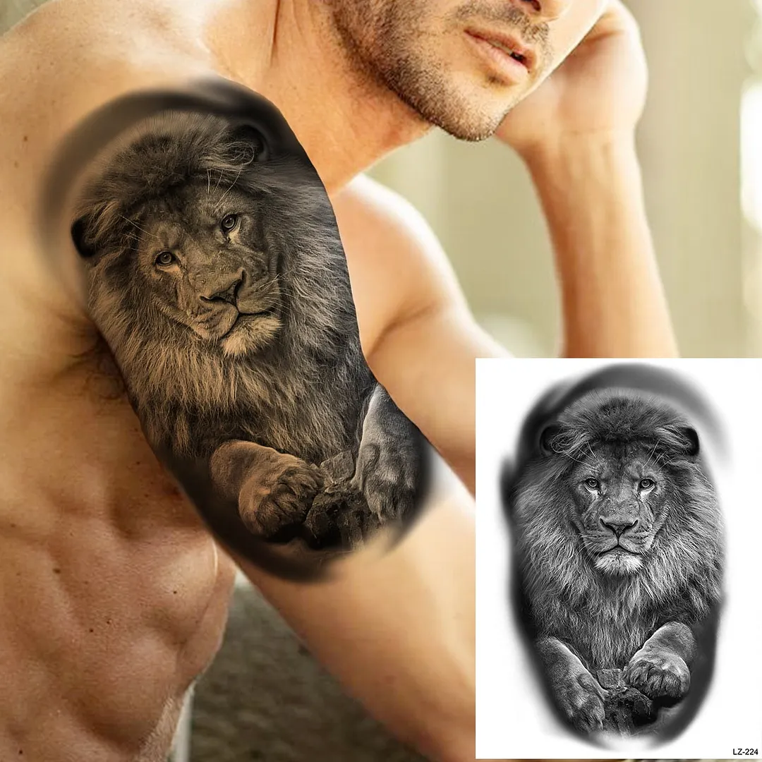 Large Lion Temporary Tattoos For Men Adults Realistic Totem Watercolor Tiger Fake Tattoo Sticker Chest Body Tatoos Waterproof