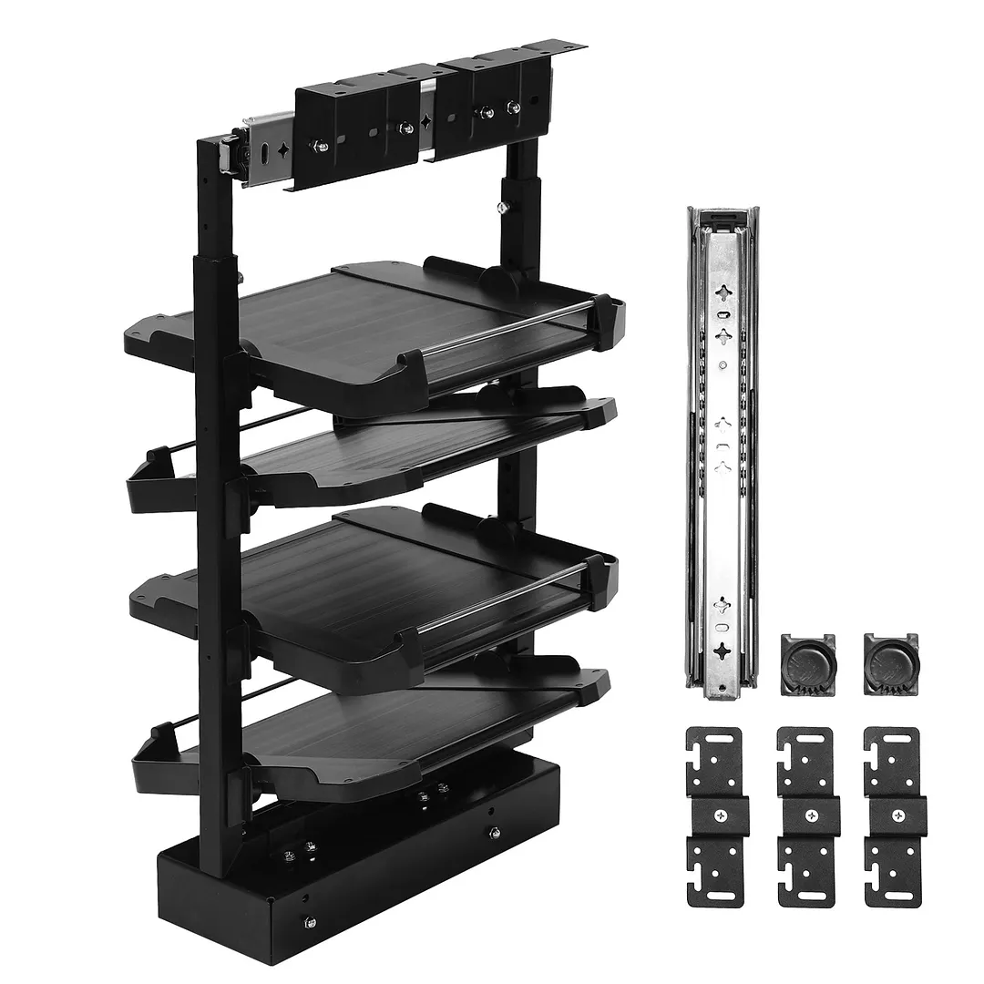 [US Local Warehouse] 4 Tier Pull-Out Shoe Rack Organizer Adjustable Height Retractable Metal Stackable Shoe Rack Vertical Shelf Organizer for Small Bedroom Closet Space Saving Storage