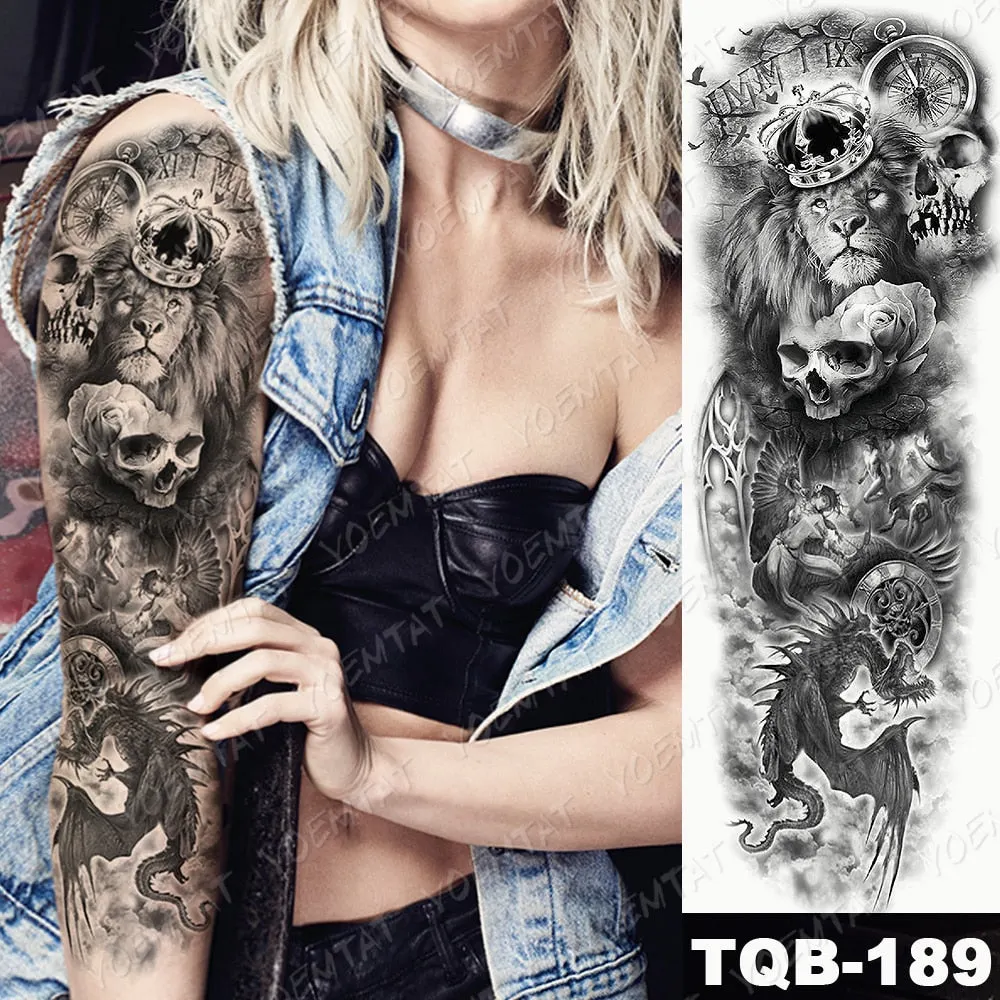 Large Arm Sleeve Tattoo Owl Angel Rose Waterproof Temporary Fake Tatoo Sticker Skull Fox Wings Men Women Full Totem Tatto Artes