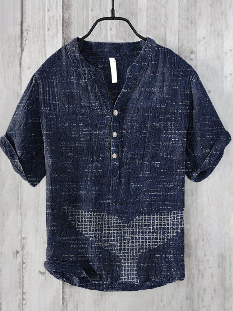Abstract Art Whale Tail Print Linen Casual Shirt  artssus
