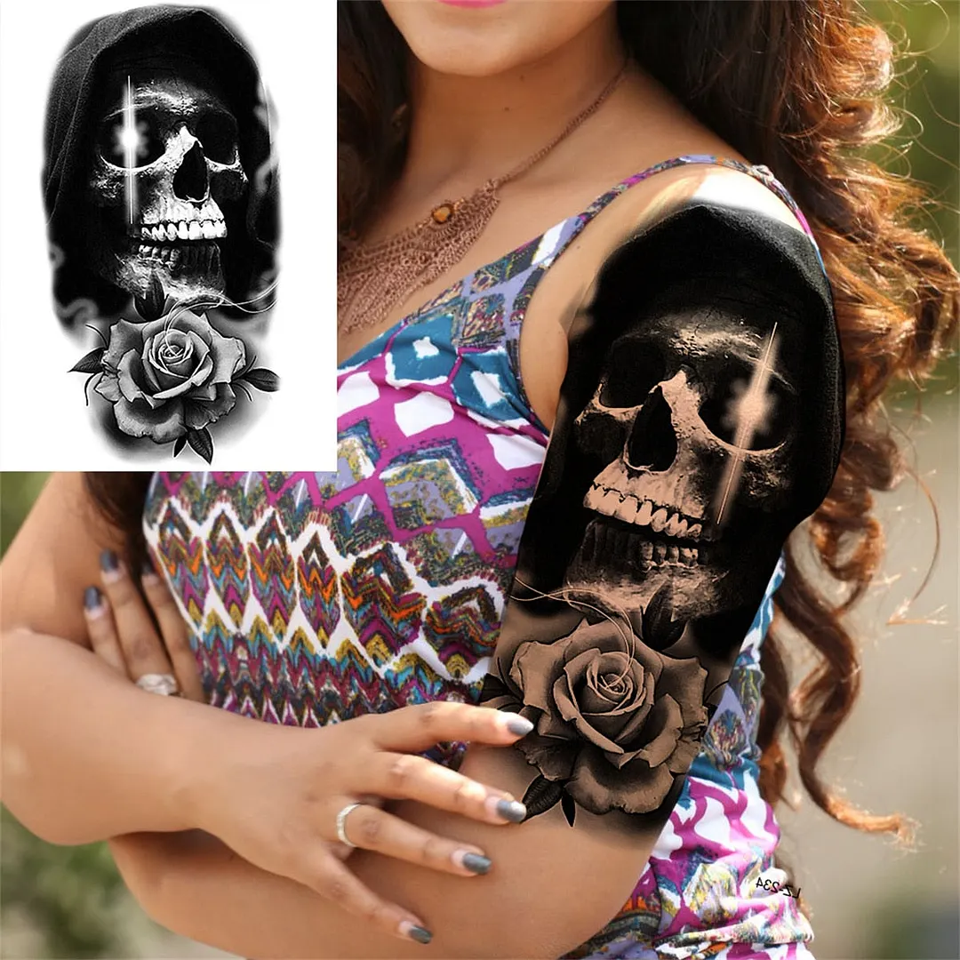 3D Lion Tiger Temporary Tattoos For Men Women Adult Black Wolf Tattoo Sticker Realistic Fake Bear Mountain Disposable Tatoo Body