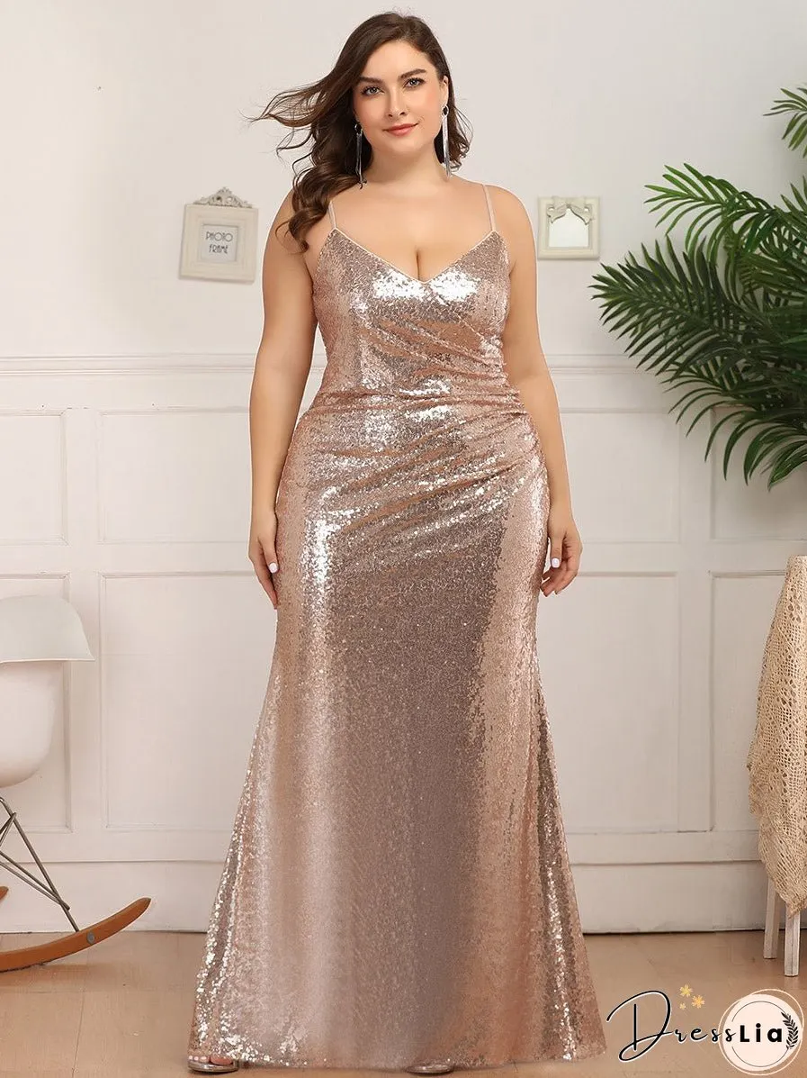 Sexy Spaghetti Straps Fishtail Sequin Wholesale Plus Size Evening Gowns