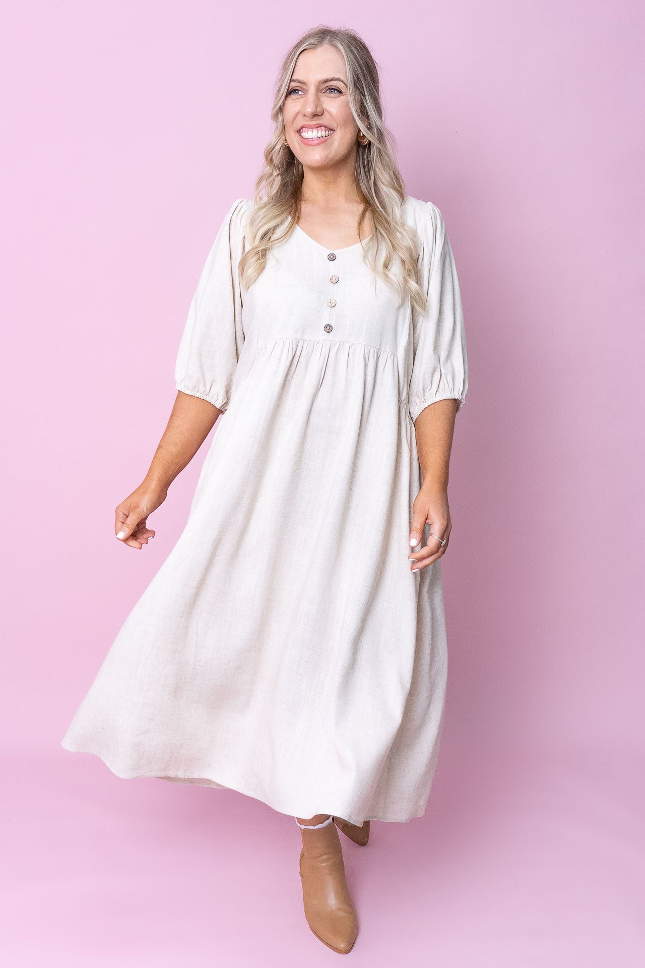 Emery Midi Dress in Sand