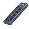 USB Hub, Aluminum 10-Port USB 3.0 Hub With 10 USB 3.0 Data Transfer Ports, USB Splitter With Individual Switch And 60W (12V/5A) Power Adapter