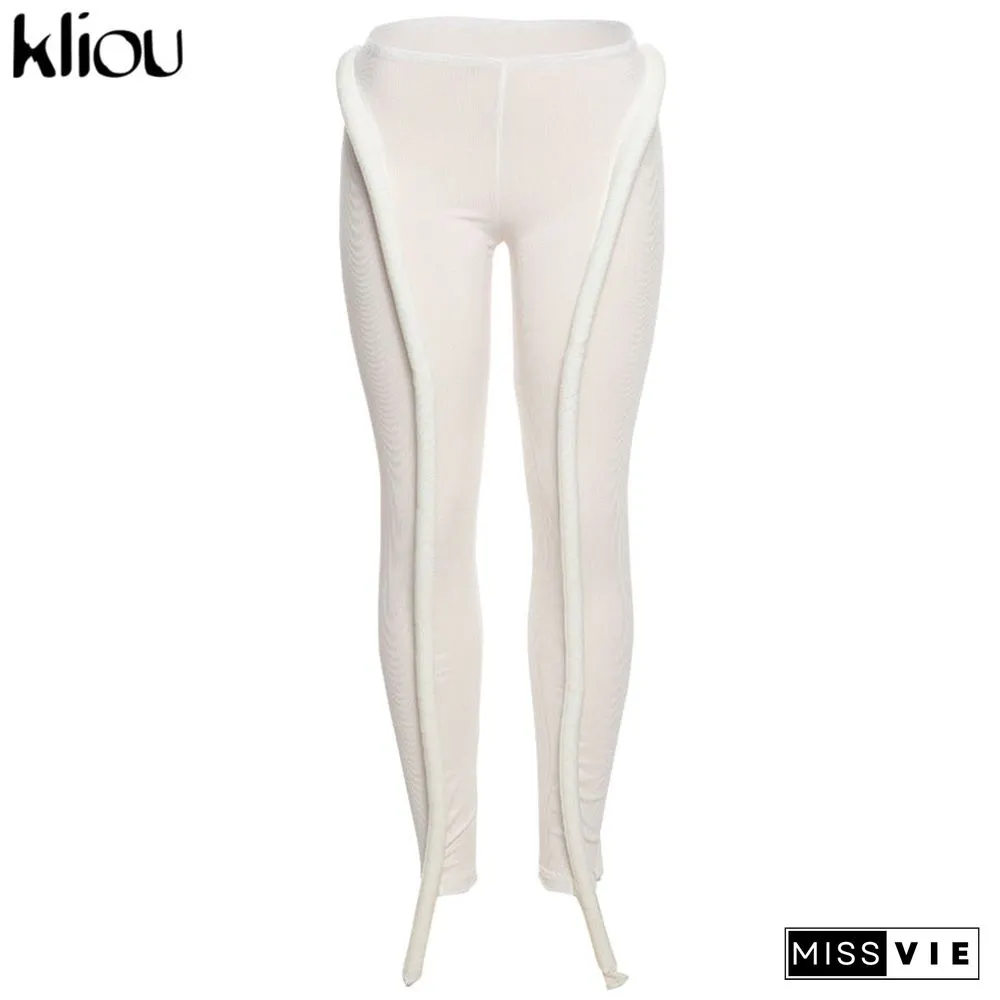 Kliou Solid Splicing Long Pants Women Summer Sexy Medium Waist Skinny Hipster Punk Street Midnight Style Streetwear Trousers