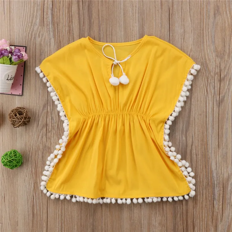 Kids Girls Beach Cover Up Tassels Girls Dress Tunic Pareos Bikinis Cover ups Swim Cover up Robe Plage Beachwear Sundress Biquini