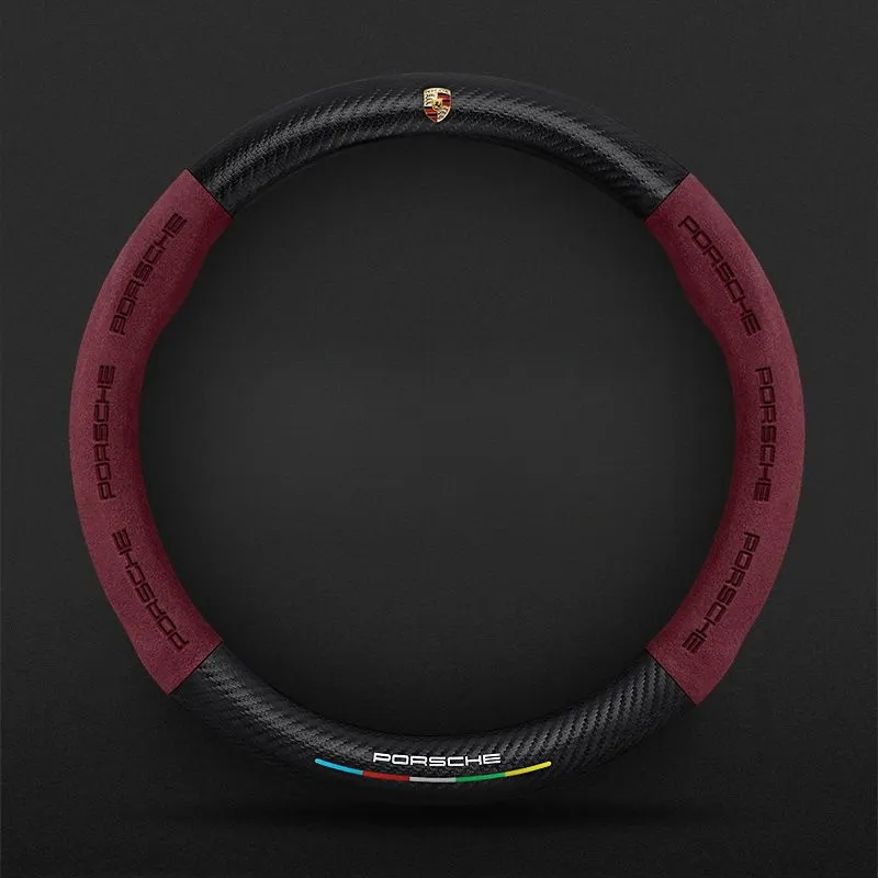 Customized carbon fiber suede steering wheel cover with car logo