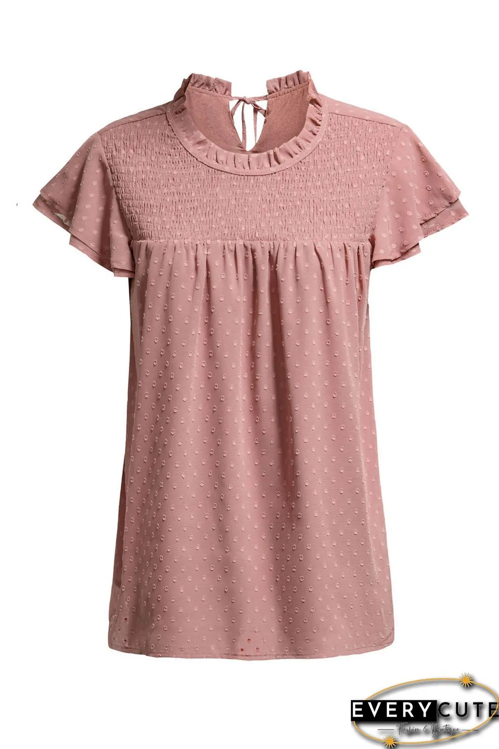 Tiered Sleeve Frilled Neck Dotted Top