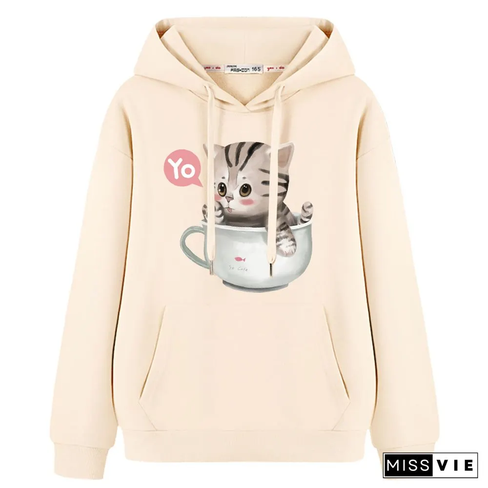 Kitty Cup Print Hoodie