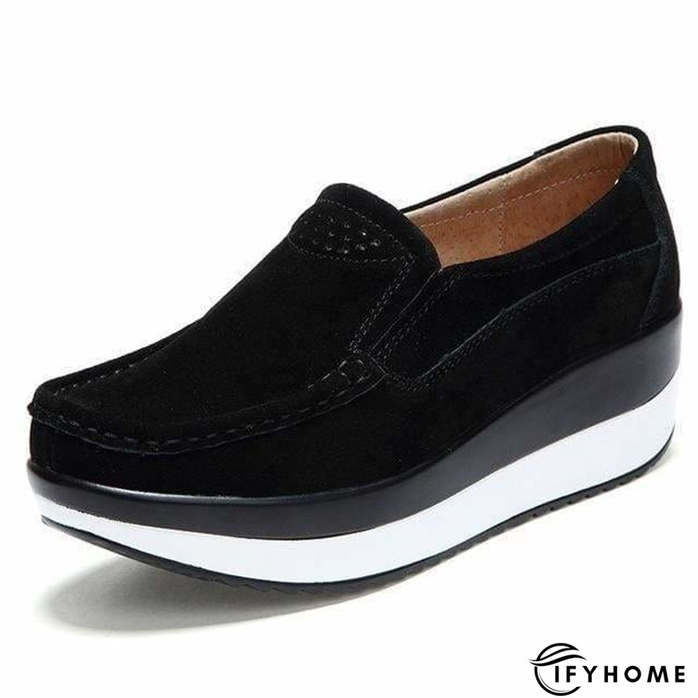 Women's Platform Loafers Flat Shoes Cow Suede Leather Moccasins Shoe | IFYHOME