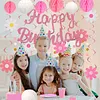 Birthday Decorations, NO DIY, Pre-Strung Happy Birthday Banner with Honeycomb Balls, Hanging Swirls, Circle Dots Garland, Happy Birthday Party Decorations for Women Men Boys Girls (Pink)