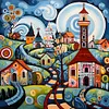 Colorful Houses - 14CT Stamped Cross Stitch - 40*40cm