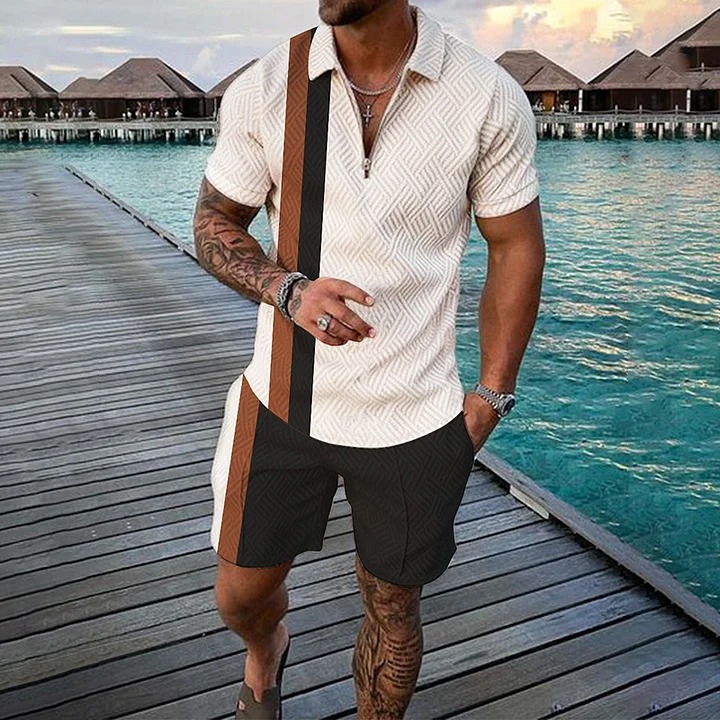 Men's Solid Sports Casual Short Sleeve Polo Shirt And Pants Co-Ord