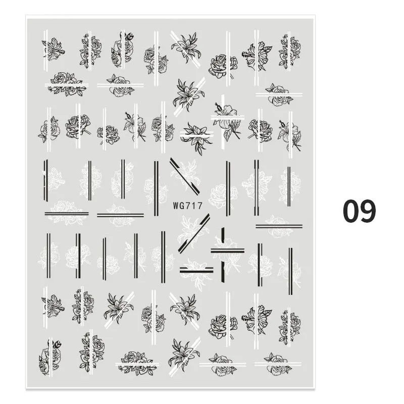 Geometric Lines Flowers Leaves 3D Nail Sticker Figure Woman Face Pattern Special Self Adhesive Nail Art Decals Manicures Sliders-Nail Inspo