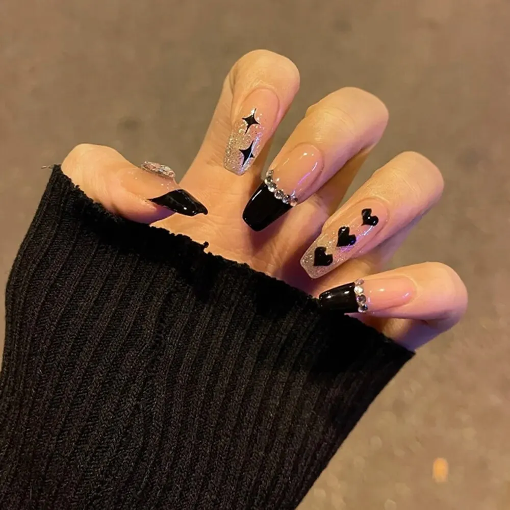 24PCS Press On Nails with Diamond Butterfly Design White Fake Nails Coffin Ballet False Nails Manicure Salon DIY  Full Finished-Nail Inspo