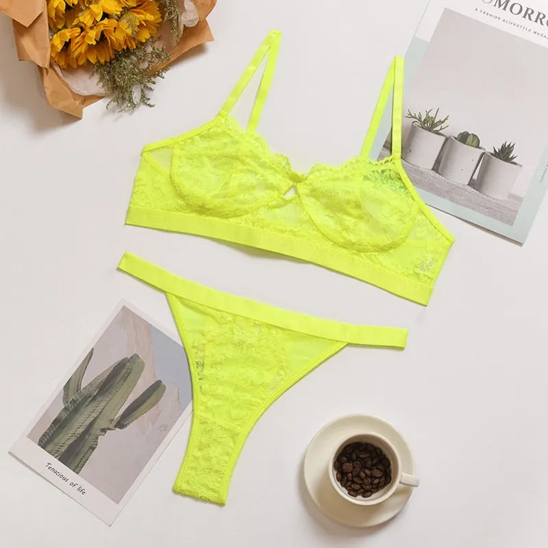 Yimunancy 2-piece Bra Set Women Transparent Lingerie Sexy Bra +panty 2021 Ladies Lingerie Set