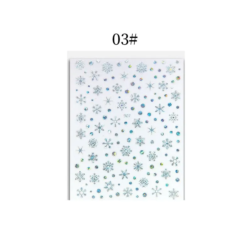 1 Sheet Christmas 5D Nail Stickers Gold And Sliver Snowflakes Transfer Nail Decals Slider Decoration For Manicuries