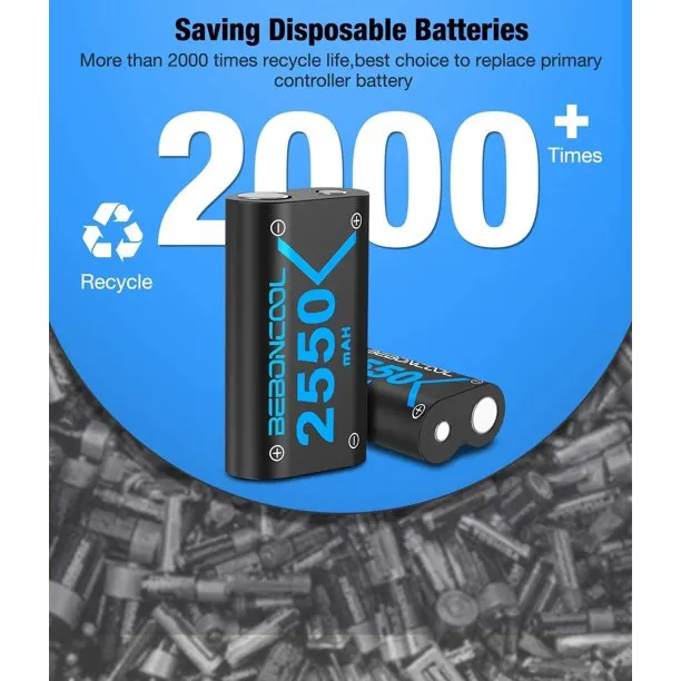 DinoFire Controller Battery Pack for Xbox One, 2x2550 mAh Rechargeable Battery Pack fo Xbox,Xbox battery charger station(Blue)