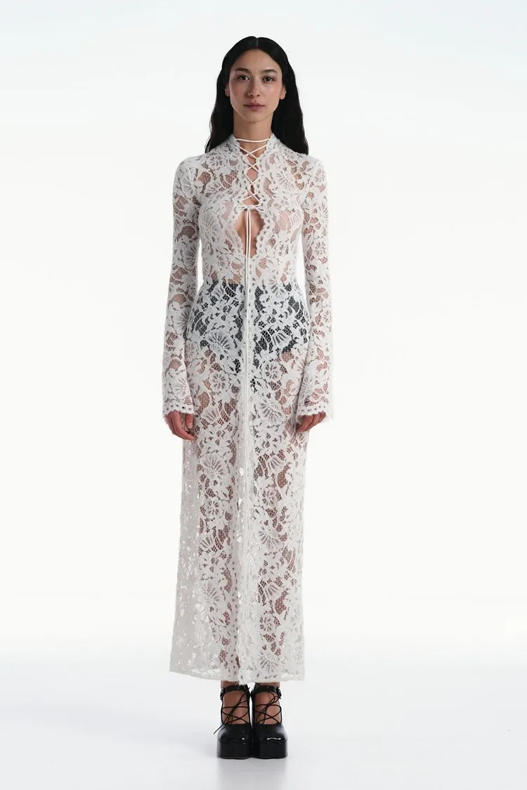 Anna Long Sleeve Sheer Lace Maxi Dress