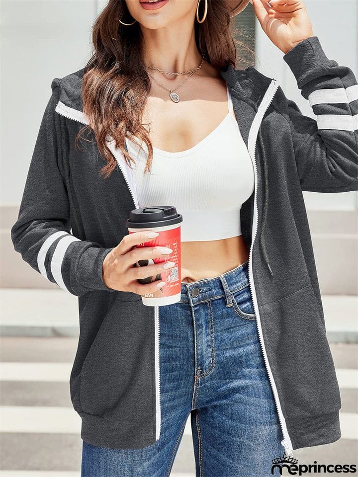Sporty Zipper Long Sleeve Hoodies