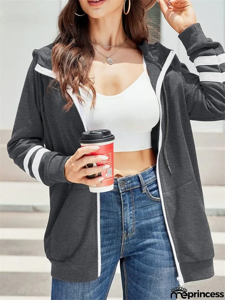 Sporty Zipper Long Sleeve Hoodies