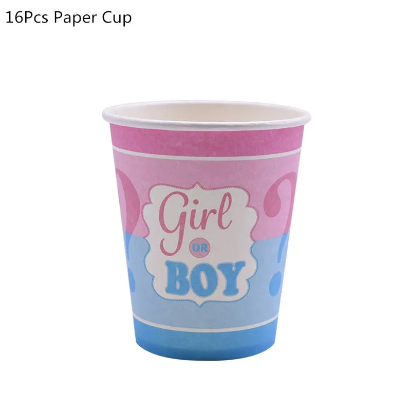 65Pcs Gender Reveal Disposable Tableware Set Boy Or Girl Plate Napkin Gender Reveal Baby Shower Party Decorations Supplies