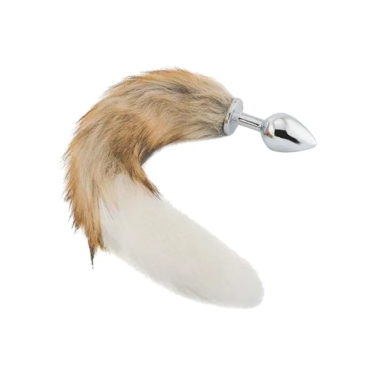 Brown with White Cat Metal Tail Plug, 18