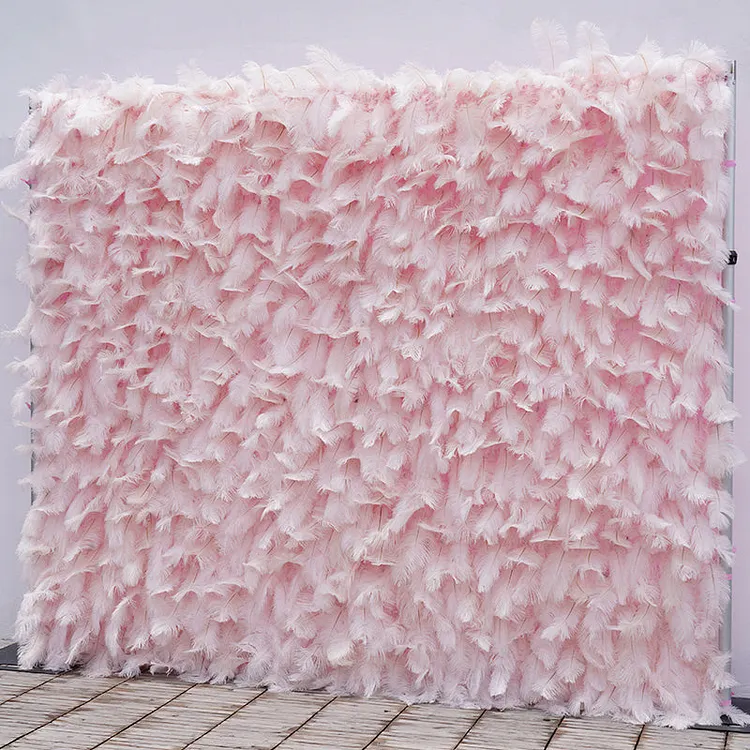 A8655 Pink Feather Fabric Base 5D Roll Up Curtain Flower Wall