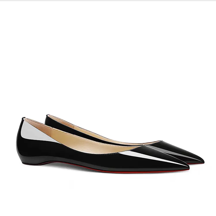 Women's Red Bottom Flat Shoes Pointed Toe Solid Color Patent Leather Shoes VOCOSI VOCOSI