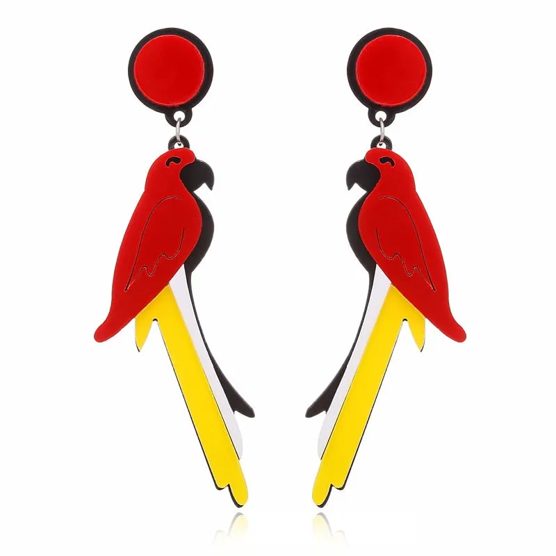Dvacaman Bohemian Cute Fashion Animal Parrot Bird Drop Earrings Women Shiny Rhinestone Fringed Statement Tassel Earrings Jewelry