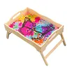 DIY Diamond Painting Wooden Tray Food Tray  with Folding Legs Living Room Decoration Donut Wooden Tray Kit (Butterfly)
