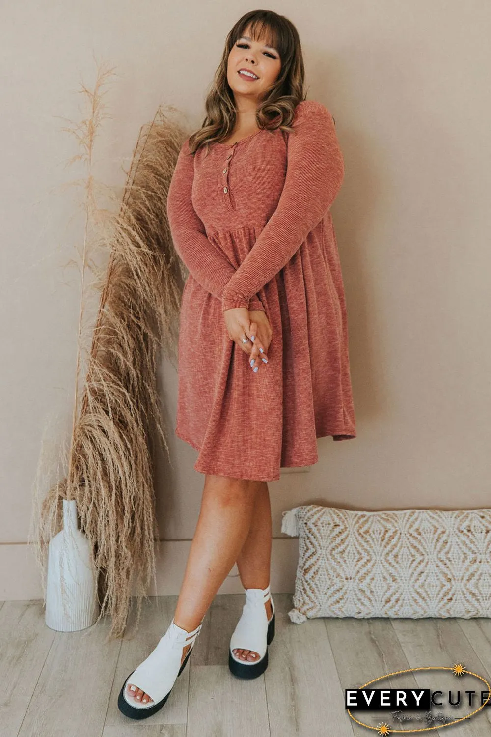 Plus Size Mineral Washed Ribbed Henley Dress
