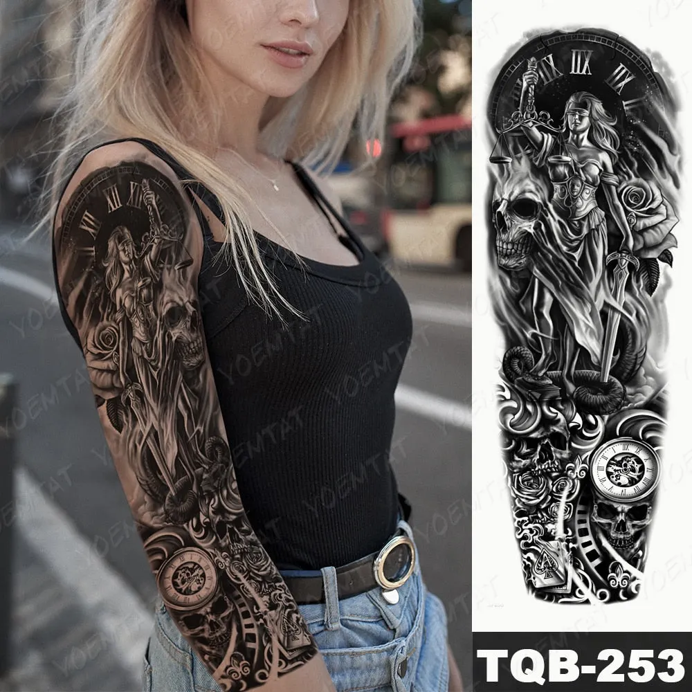 Large Arm Sleeve Tattoo Bird Crow Forest Moon Waterproof Temporary Tatto Sticker Lion Wolf Clock Body Art Full Fake Tatoo Men