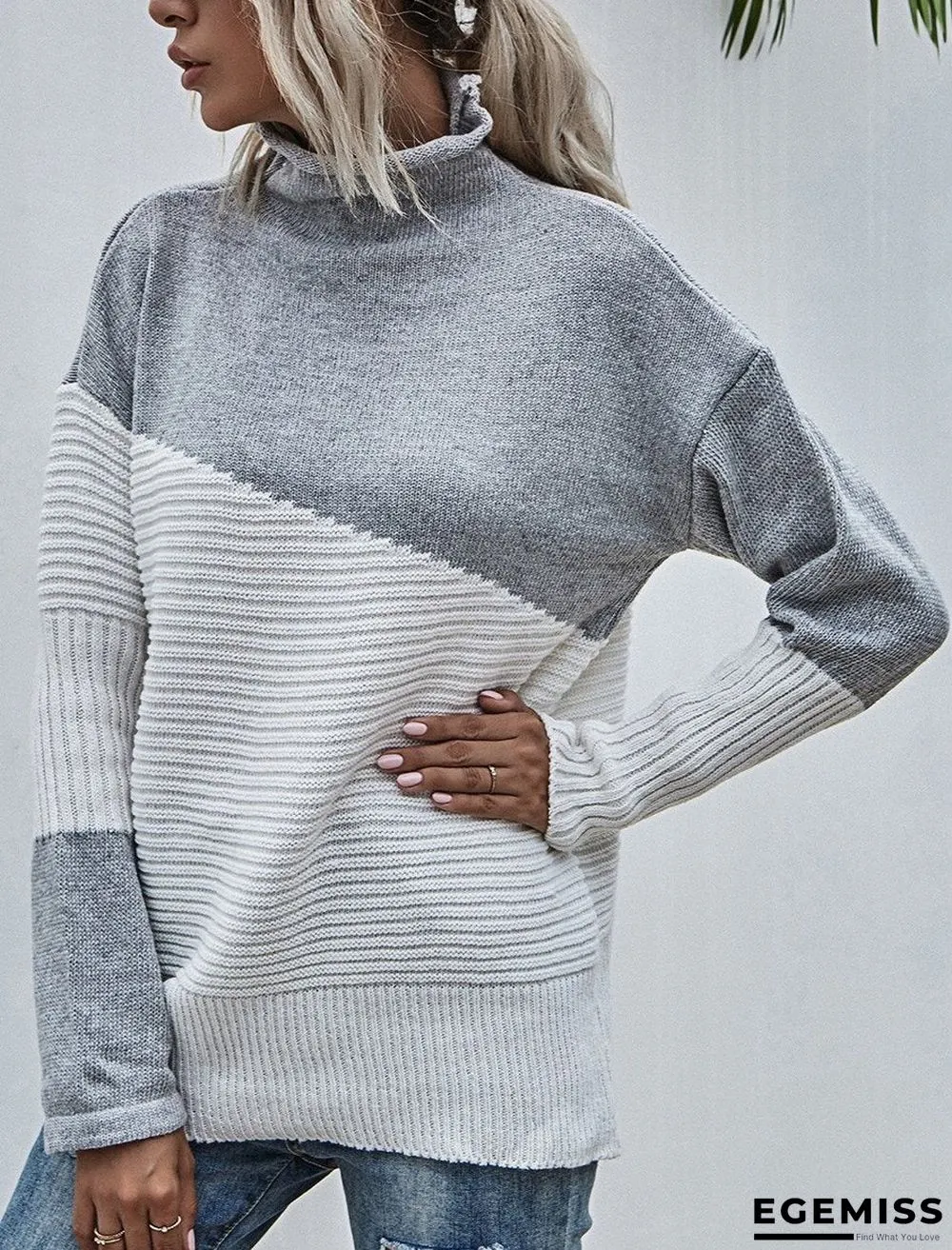 Color-blocking Sweater Women's Autumn And Winter New Contrast Color Pullover Sweater | EGEMISS