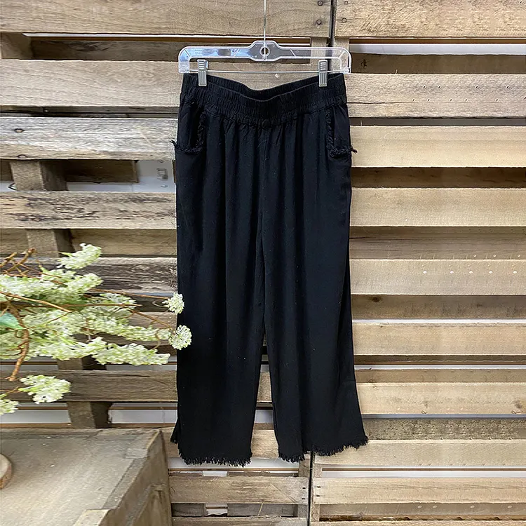 Solid Color Pocket Tassels Casual Pants