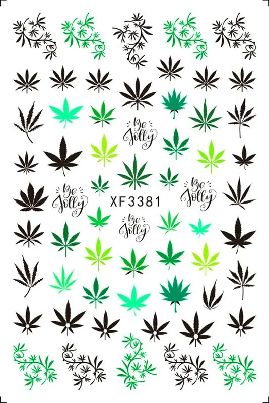 3D Nail Art Stickers Manicure Decoration Design Nail Art Decal Green Clover Leaf Nail Art Designer Decals Beautiful Flower