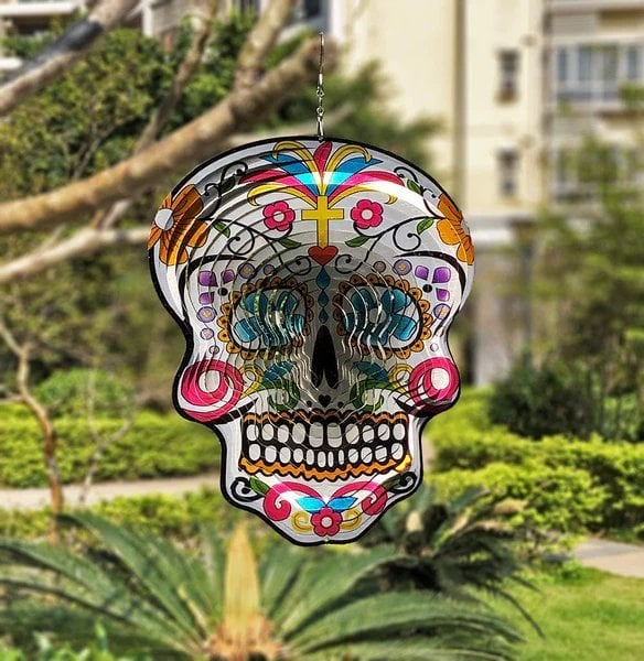 Colorful Skull 3D Rotating Reflective Wind Chime