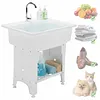 [US Local Warehouse] Freestanding Utility Sink Plastic Wash Basin w/ Washboard & Faucet Laundry Pool Laundry Tub Kit for Room Basement Garage