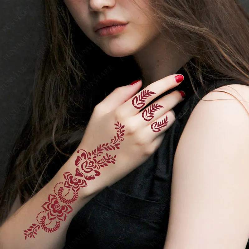 Sdrawing Tattoo Stencils Reusable Painting Stencil for Hand Body Art Flower Temporary Tattoo Template Sleeve Wedding Bride Beauty