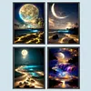 (US Local)4Pack Seaside View-Full Round Diamond Painting(30x40cm)