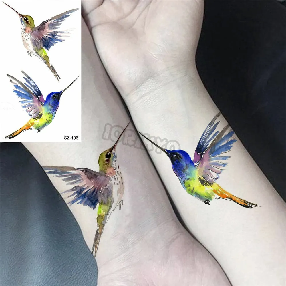Colorful Dinosaur Temporary Tattoos For Kids Girls Rose Flower Lavender Hummingbird Fake Tattoo Sticker Forearm Neck Tatoos Show