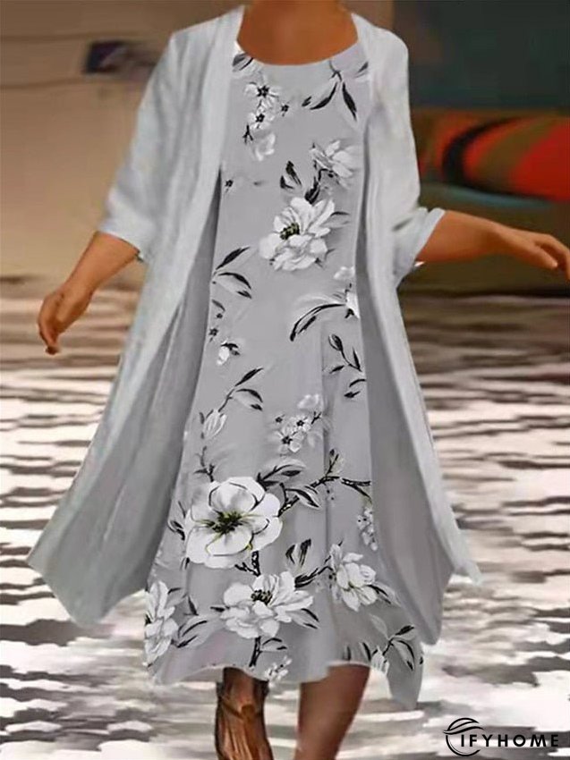 Women's Plus Size Curve Two Piece Dress Floral Round Neck Print 3 4 Length Sleeve Spring Summer Work Casual Midi Dress Casual Daily Dress | IFYHOME