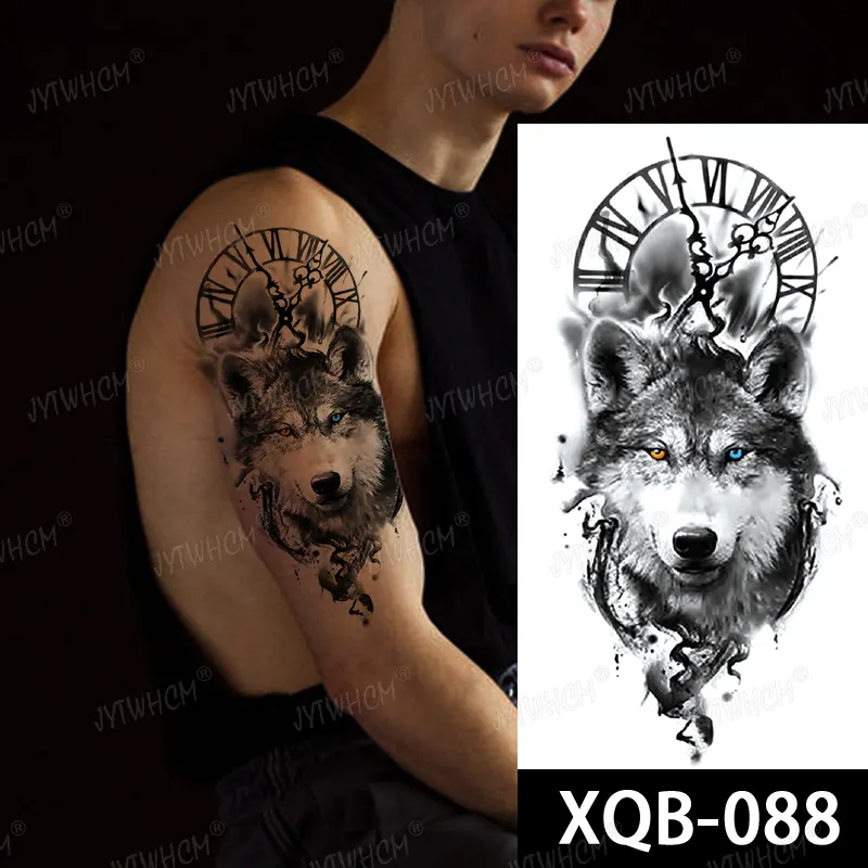 Sdrawing Hot Water Transfer Fake Tattoo Waterproof Temporary Tattoo Sticker For Men Women Wolf Arm Neck Tattoo Flash Tattoo Sleeve