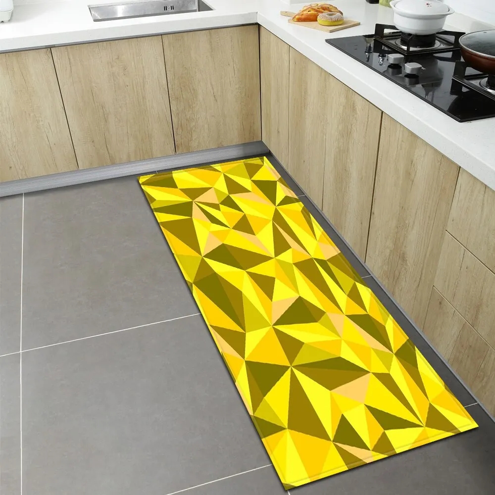 Kitchen Floor Mat Home Entrance Doormat 3D Geometry Living Room Bedroom Decoration Carpet Hallway Balcony Bathroom Anti-Slip Rug