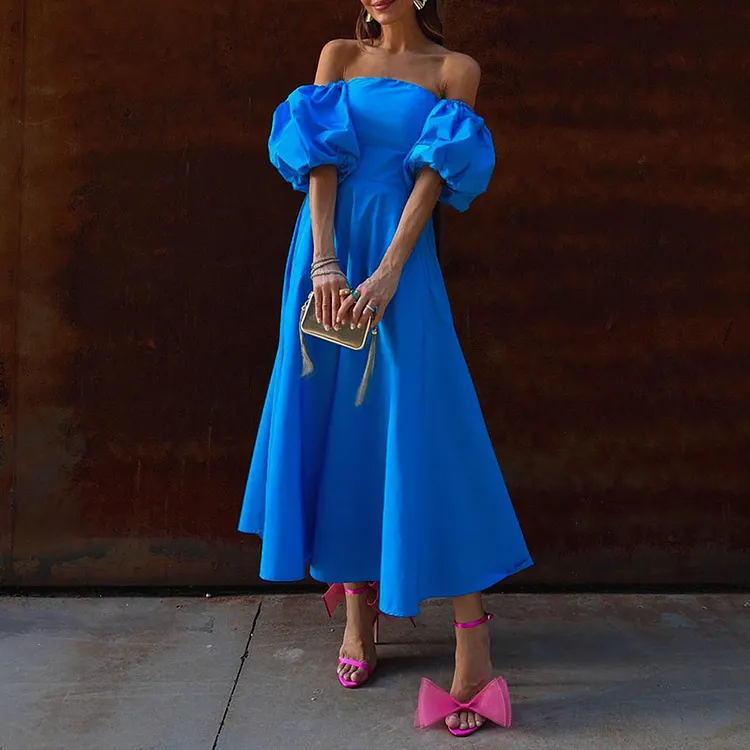 Elegant One Shoulder A Swing Midi Dress