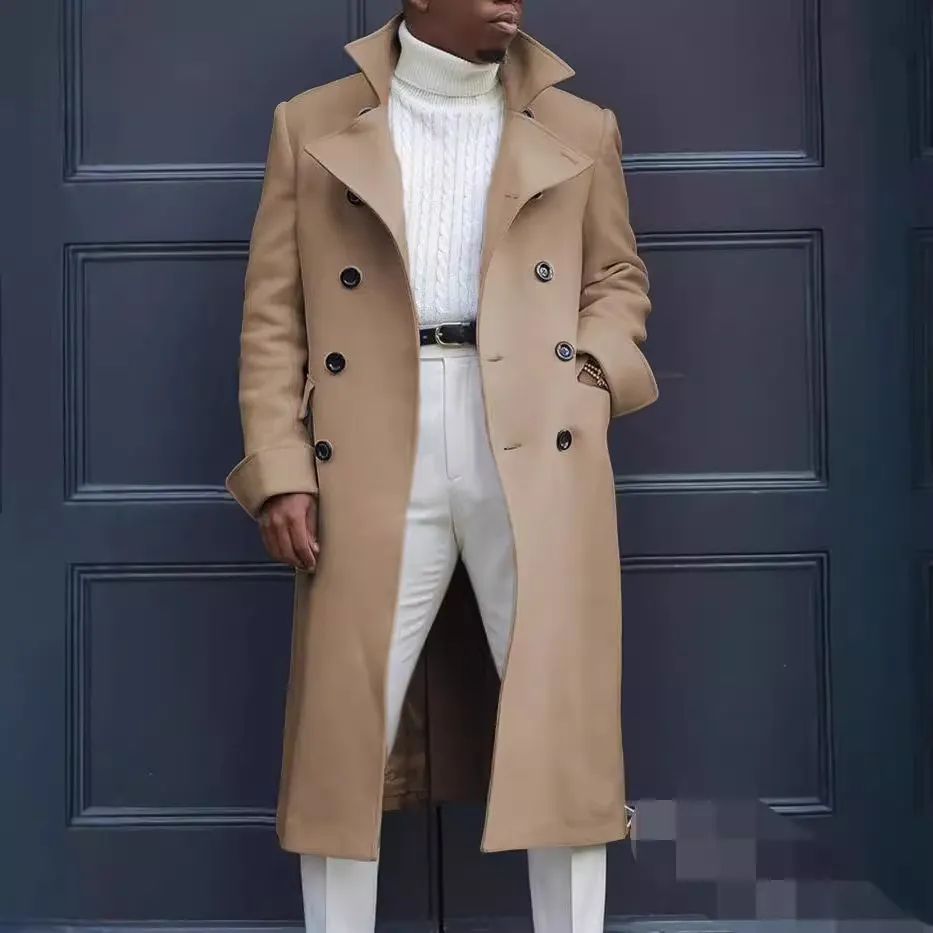 Brownm Brownm New Fashion Solid Color Collar Long-Sleeved Gentleman Coat Autumn And Winter Loose Coat In The Long Wind Coat