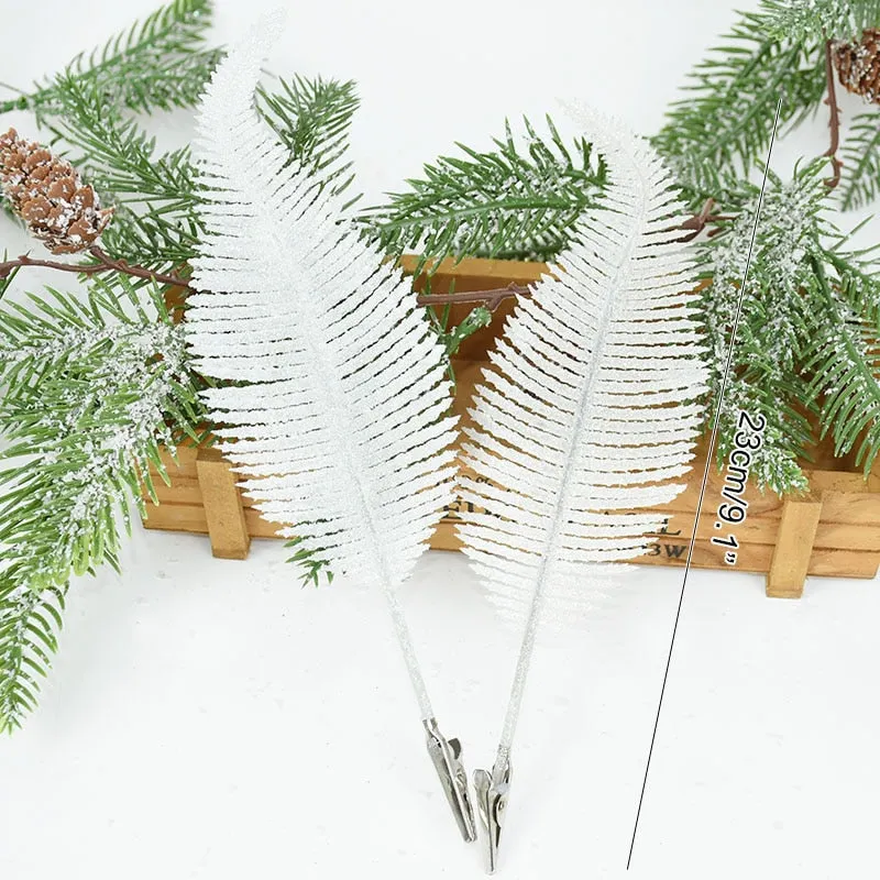 3pcs Glitter Feather Artificial Leaves Clip Xmas Tree Ornament Christmas Party Home Decoration Navidad New Year Wedding Flowers