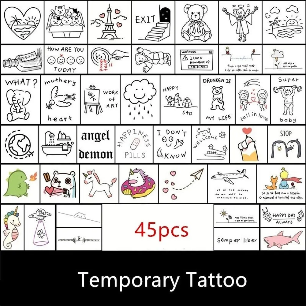 56 Pcs Waterproof Temporary Tattoo Stickers set English Russian wild Element Body Art Flash Tatto Fake Tatoo for Men and Women