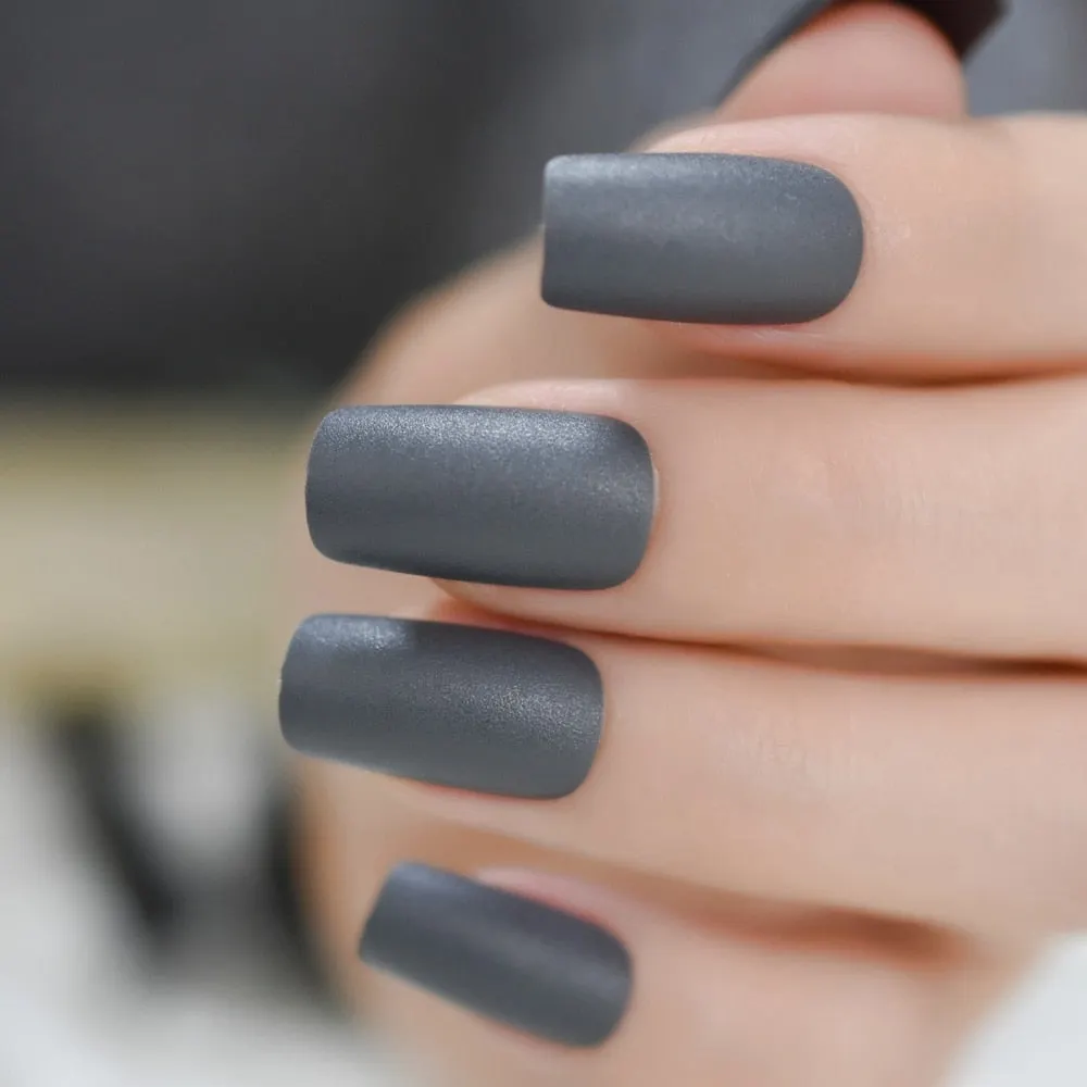 Medium Long Matte Fake Nails White Matt Solid Color Nail Tips Square Acrylic Fignernails 24-Nail Inspo