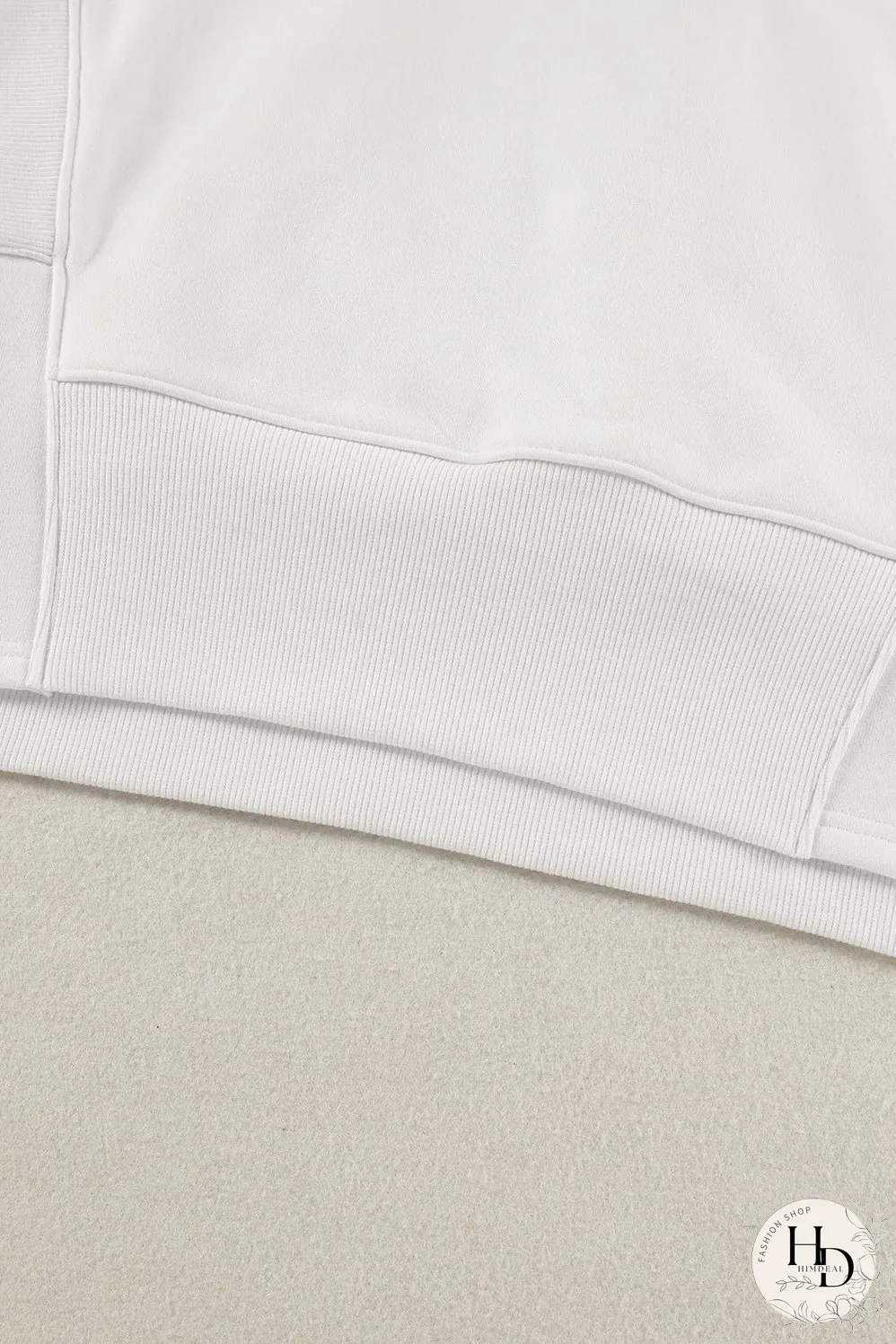 Cozy White Ribbed Pullover with Quarter-Zip Detail